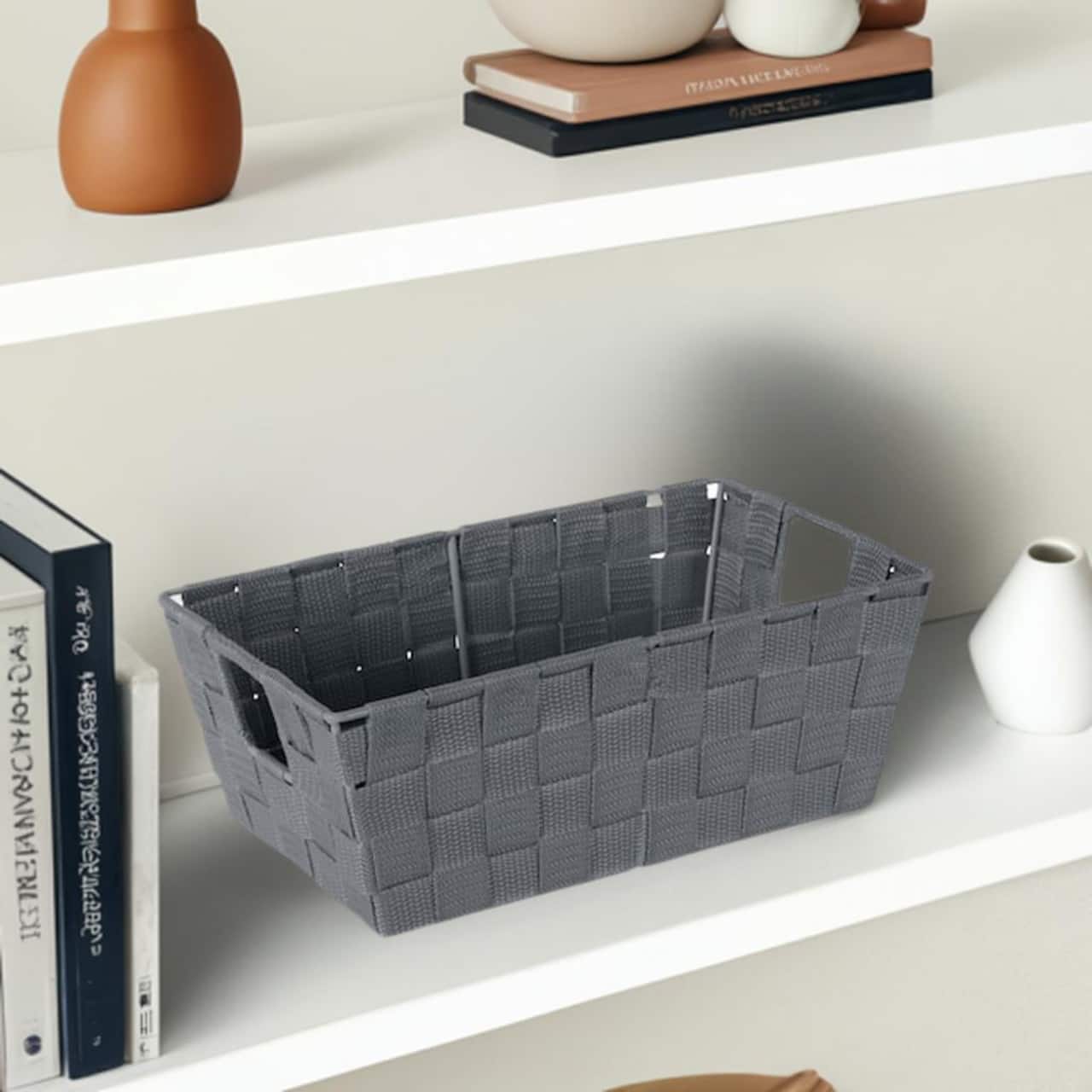 Simplify Small Gray Woven Storage Shelf Bin